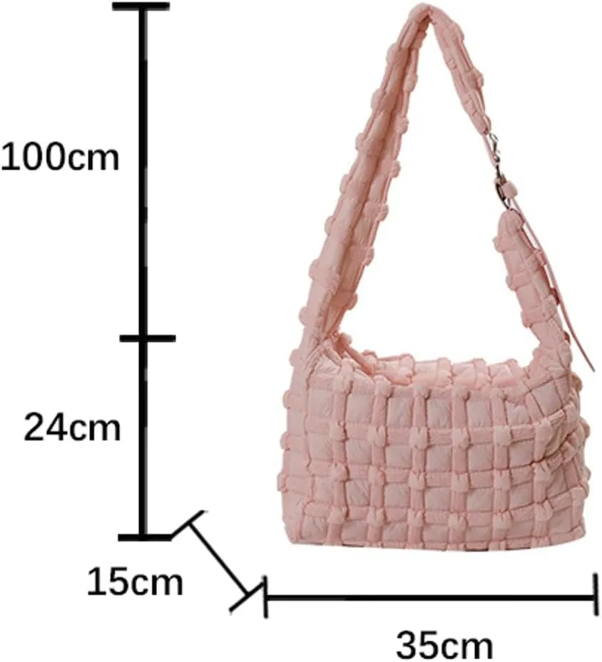 Nylon Tote Bags for Women Large Shoulder Crossbody Bag Trendy Dumpling Handbag Bubble Checkered Purse