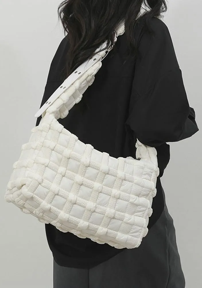 Nylon Tote Bags for Women Large Shoulder Crossbody Bag Trendy Dumpling Handbag Bubble Checkered Purse