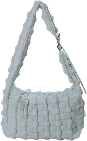 Nylon Tote Bags for Women Large Shoulder Crossbody Bag Trendy Dumpling Handbag Bubble Checkered Purse