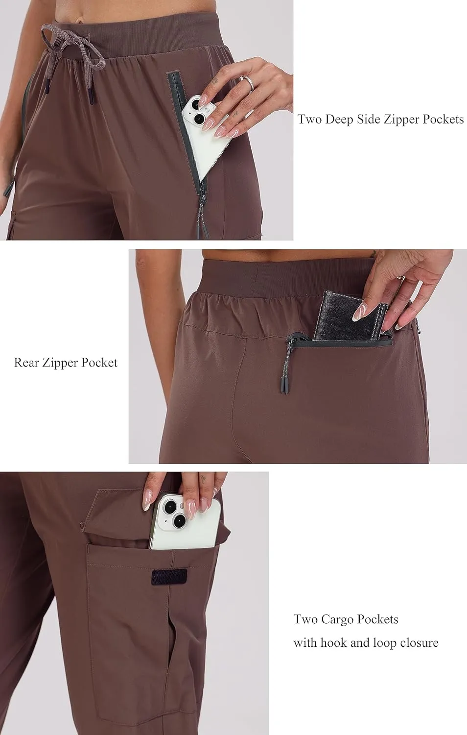 Oalka Women's Cargo Hiking Pants Lightweight Travel Pockets Joggers Quick Dry