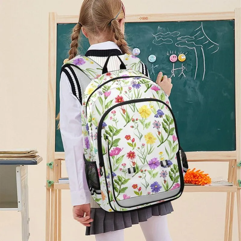 ODAWA Colorful Flowers Plants Bakcpack Bookbags with Adjustable Padded Straps Kids Backpack Ages 6-12, 17 Inch