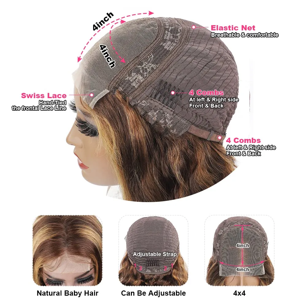 Ombre Highlight Lace Front Wig Human Hair Pre Plucked 4x4 HD Lace Closure Wigs with Baby Hair, 150% Density 4/27 Colored Honey Blonde Straight Lace Front Wigs Human Hair Wigs for Women 26 Inch