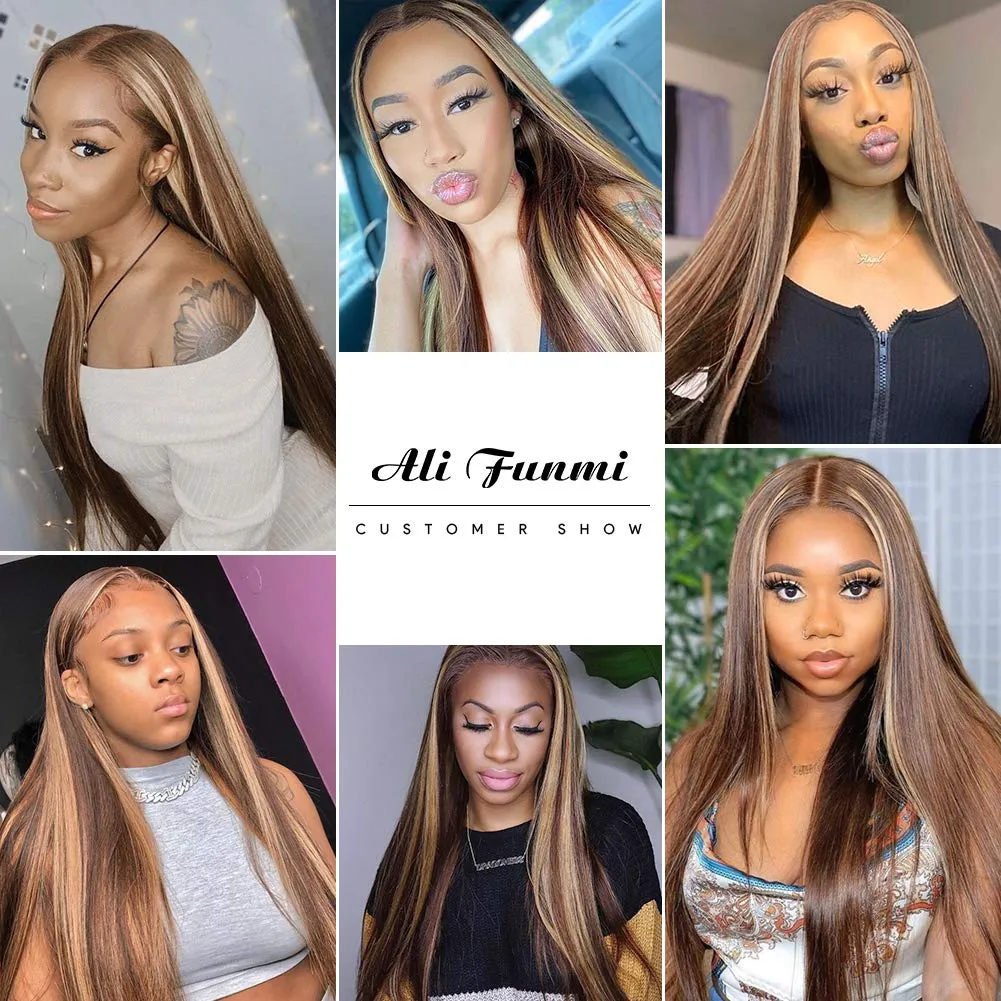 Ombre Highlight Lace Front Wig Human Hair Pre Plucked 4x4 HD Lace Closure Wigs with Baby Hair, 150% Density 4/27 Colored Honey Blonde Straight Lace Front Wigs Human Hair Wigs for Women 26 Inch