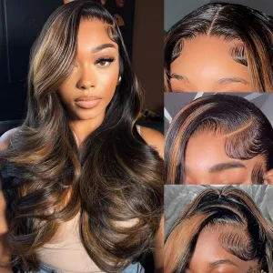 Ombre Lace Front Wig Human Hair 1B/30 Highlight Body Wave Lace Front Wigs Human Hair Pre Plucked 13x4 Hd Lace Frontal Colored Glueless Wigs Human Hair 180% Density 22Inch