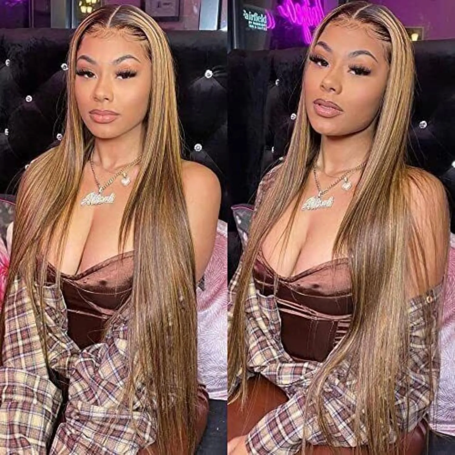Ombre Lace Front Wig Human Hair 28inch Highlight 13x4 HD Straight Lace Front Wigs 180% Density 4/27 Colored Honey Blonde HD Lace Frontal Wigs For Women Glueless Pre Plucked with Baby Hair