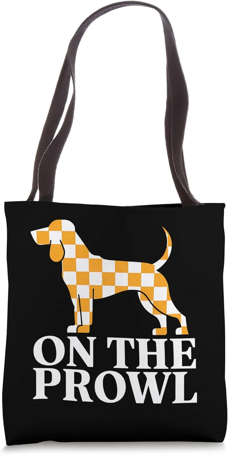 On the Prowl Checkered Dog Silhouette Tote Bag