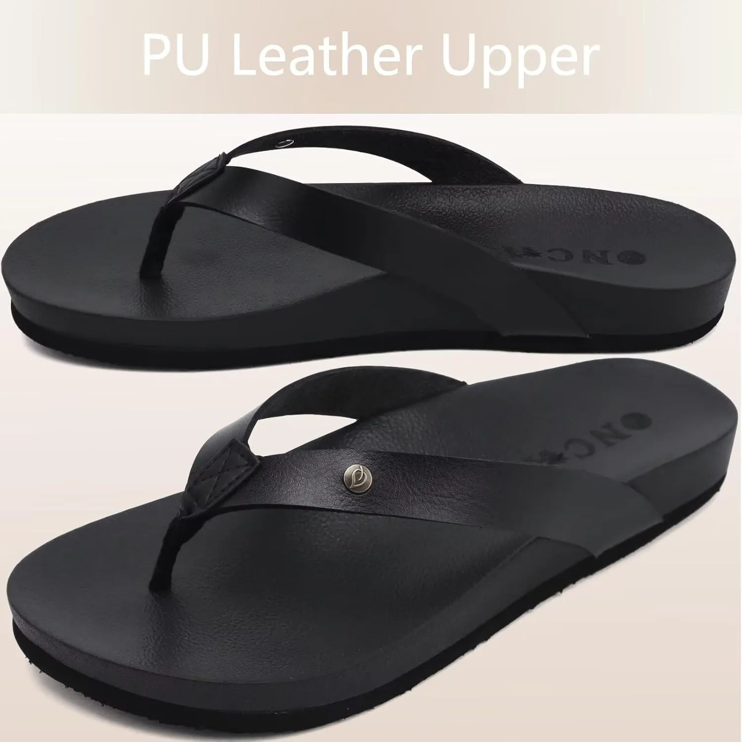 ONCAI Womens Flip Flops For Women Comfortable Leather Strap Yoga Mat Non-Slip Women's Thong Sandal Casual Summer Beach Slippers With Arch Support