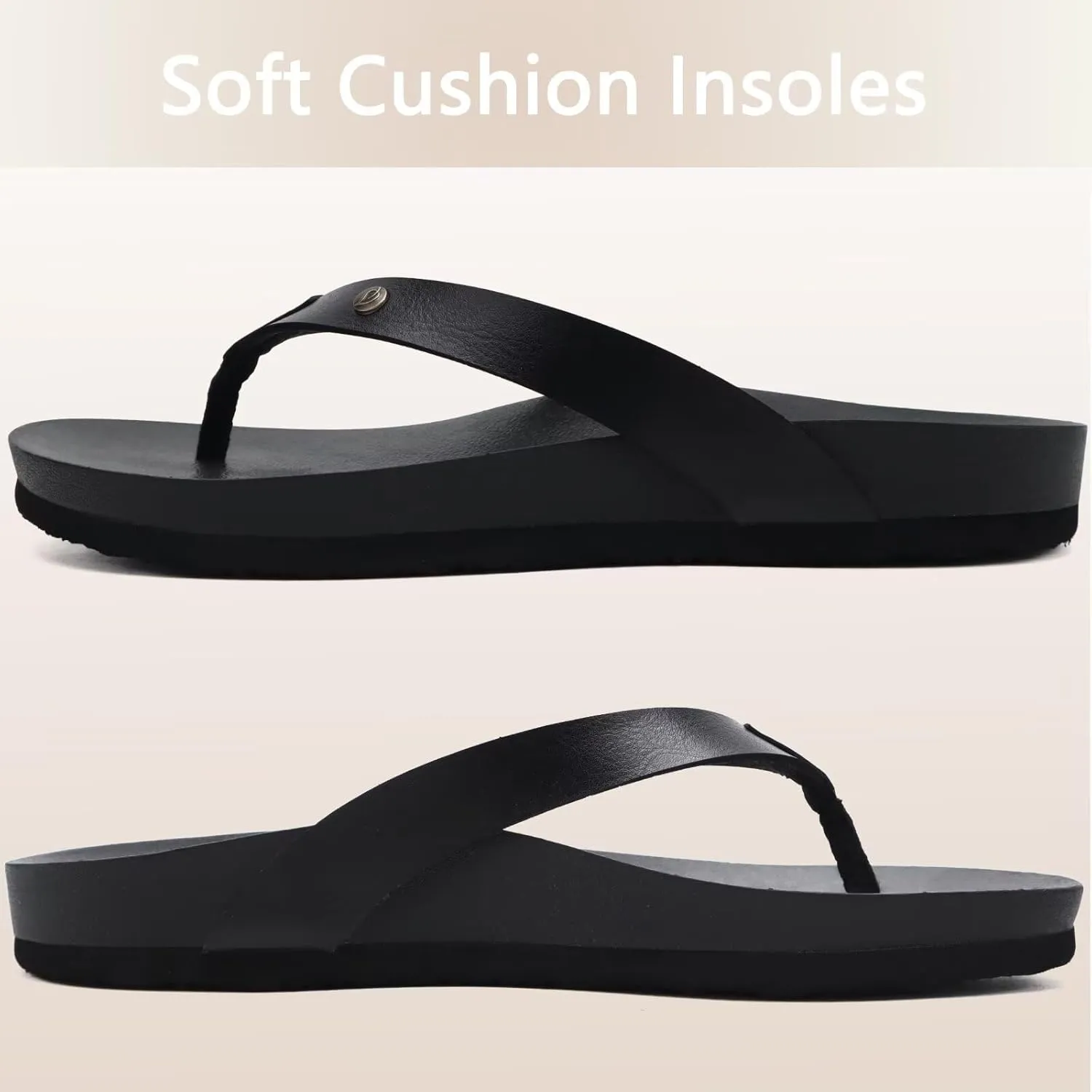 ONCAI Womens Flip Flops For Women Comfortable Leather Strap Yoga Mat Non-Slip Women's Thong Sandal Casual Summer Beach Slippers With Arch Support