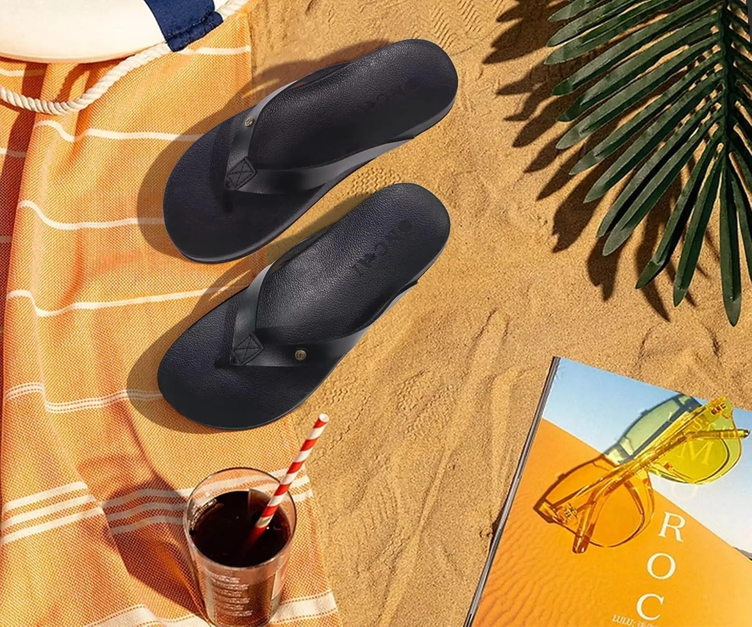 ONCAI Womens Flip Flops For Women Comfortable Leather Strap Yoga Mat Non-Slip Women's Thong Sandal Casual Summer Beach Slippers With Arch Support