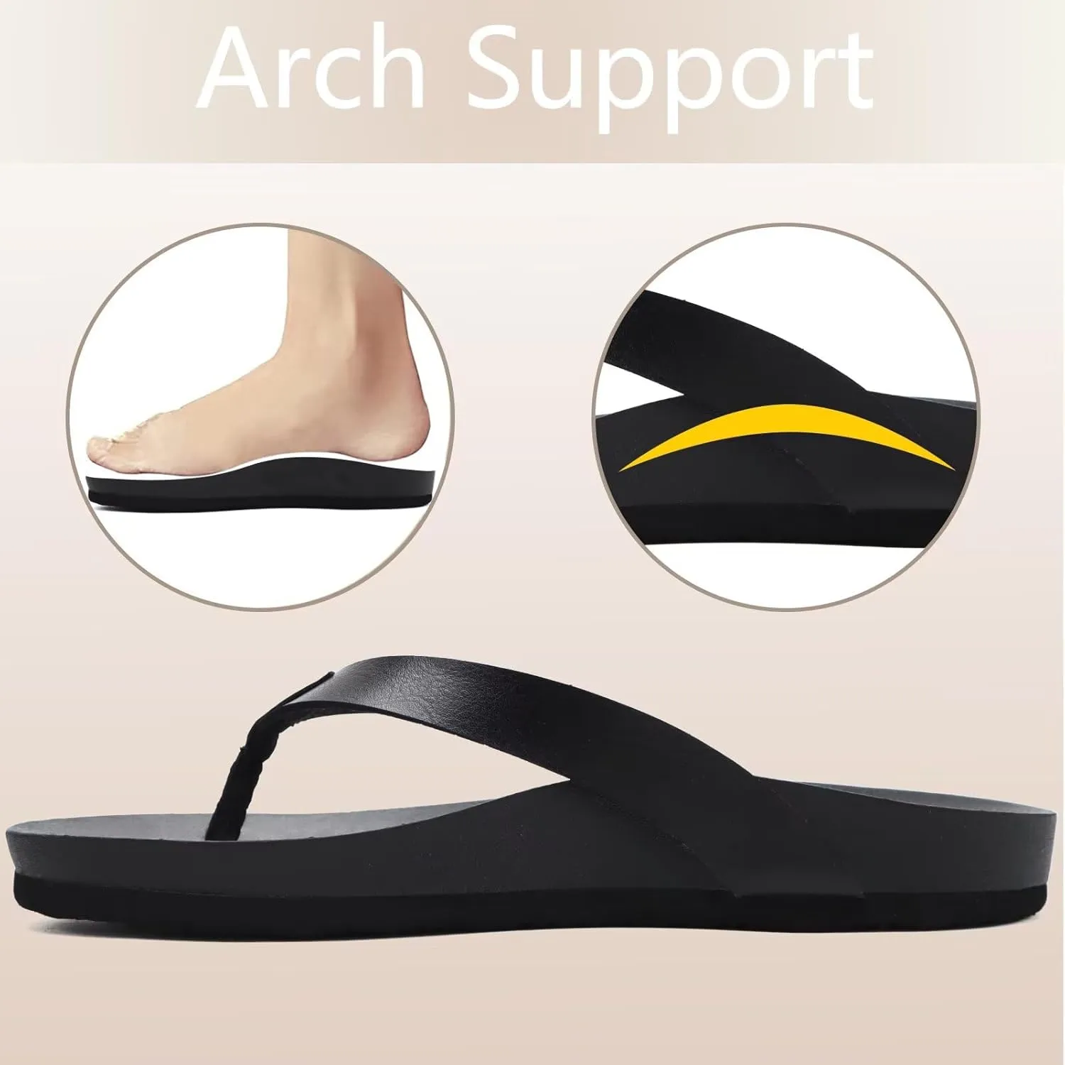 ONCAI Womens Flip Flops For Women Comfortable Leather Strap Yoga Mat Non-Slip Women's Thong Sandal Casual Summer Beach Slippers With Arch Support
