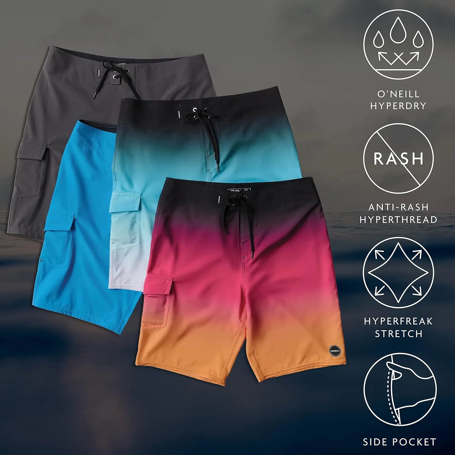 O'NEILL Men's 21 Inch Hyperfreak Divergent Boardshorts - Quick Dry Swim Trunks for Men with Fixed Waist and Quick Dry Fabric