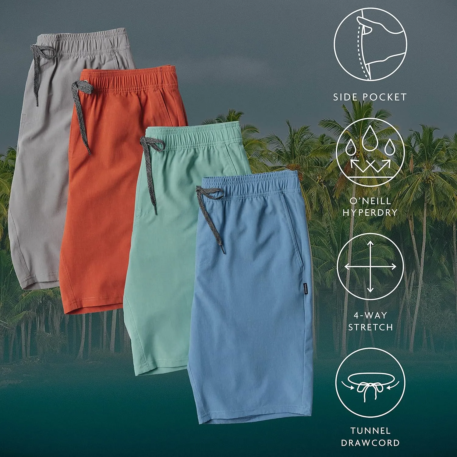 O'Neill Men's Hybrid Khaki Shorts - 21 Inch Outseam, Quick Dry Fabric with Stretch