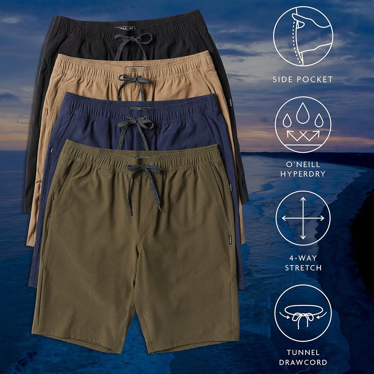 O'Neill Men's Hybrid Khaki Shorts - 21 Inch Outseam, Quick Dry Fabric with Stretch