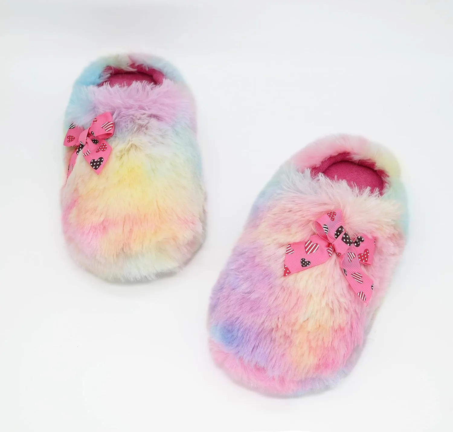 Onmygogo Girls Fuzzy Winter Indoor Slippers with Floral Bowknot, Warm Cozy Plush House Slippers for Little Big Kids Girls