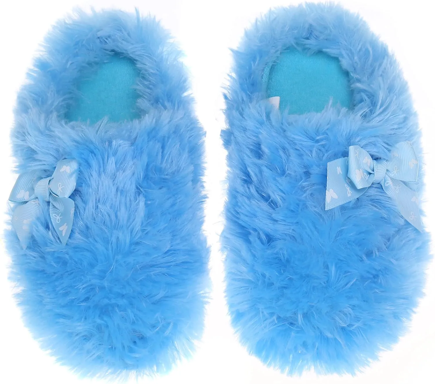 Onmygogo Girls Fuzzy Winter Indoor Slippers with Floral Bowknot, Warm Cozy Plush House Slippers for Little Big Kids Girls