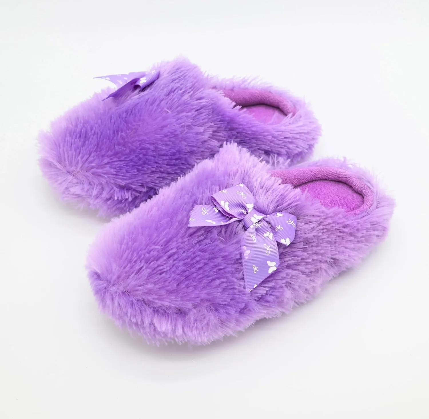 Onmygogo Girls Fuzzy Winter Indoor Slippers with Floral Bowknot, Warm Cozy Plush House Slippers for Little Big Kids Girls