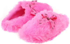 Onmygogo Girls Fuzzy Winter Indoor Slippers with Floral Bowknot, Warm Cozy Plush House Slippers for Little Big Kids Girls