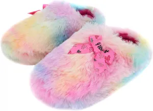 Onmygogo Girls Fuzzy Winter Indoor Slippers with Floral Bowknot, Warm Cozy Plush House Slippers for Little Big Kids Girls
