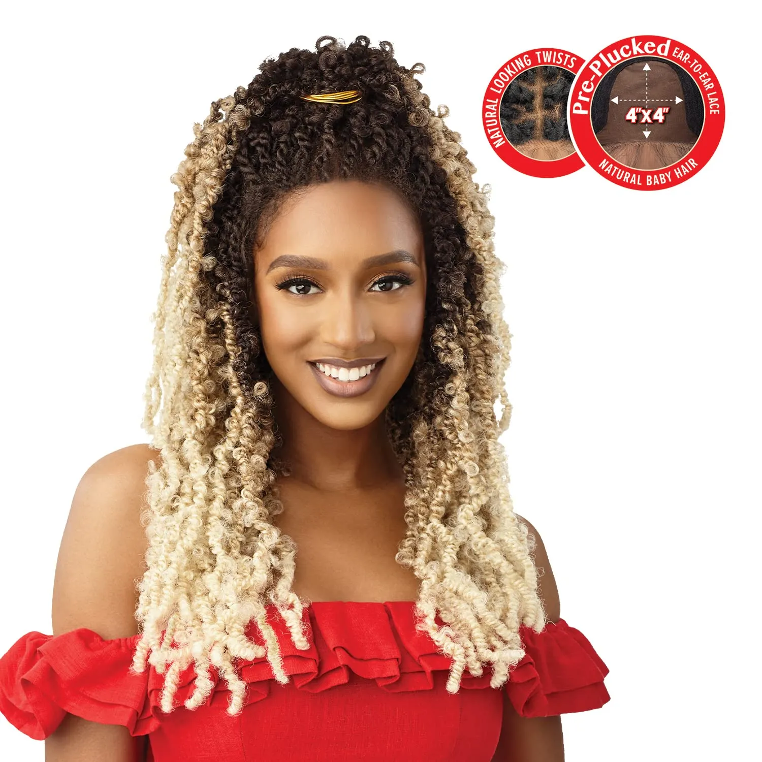 Outre Synthetic Twisted Up 4X4 HD Braid Lace Wig - BUTTERFLY BOMB TWIST 24 (Color:DR1B/2T3027)