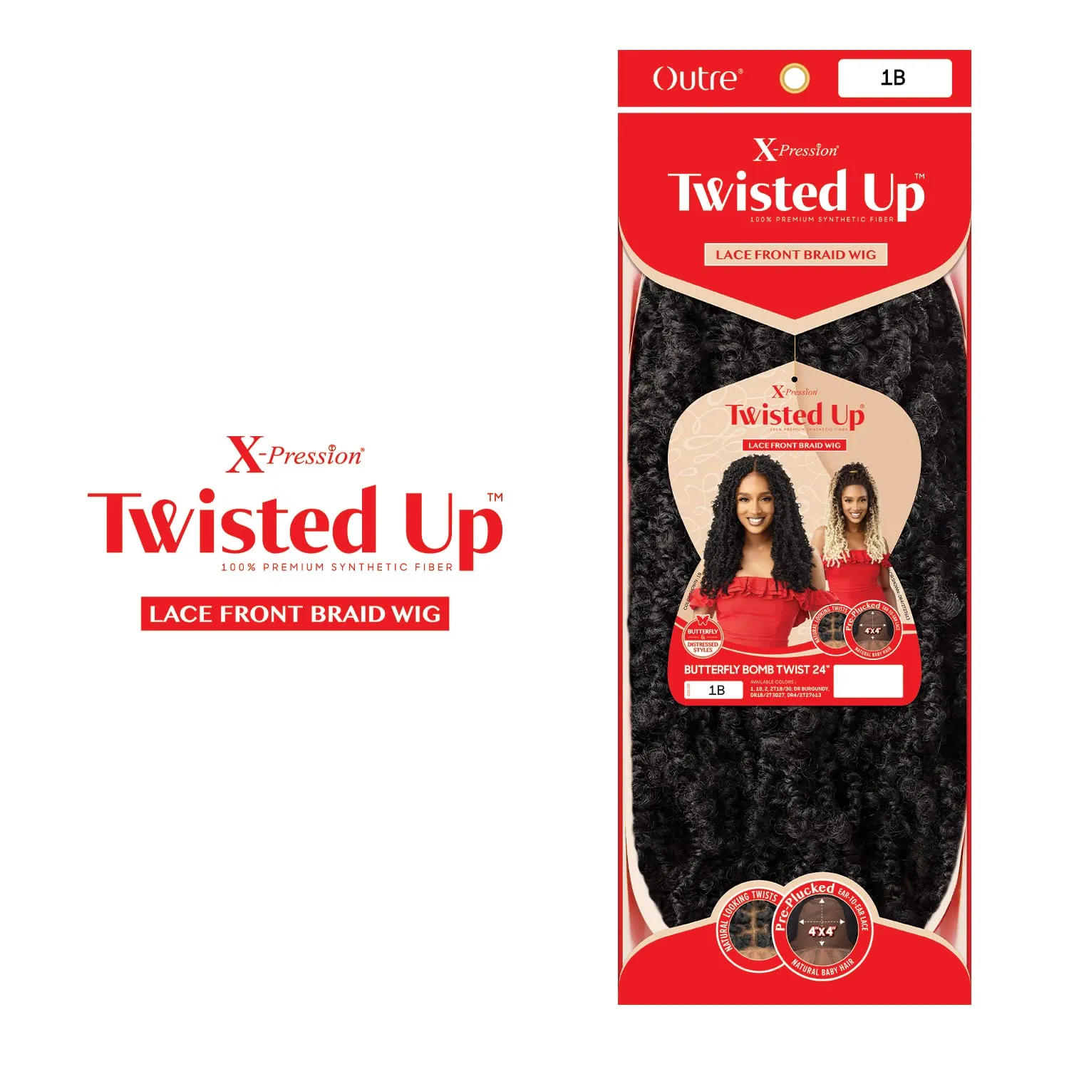 Outre Synthetic Twisted Up 4X4 HD Braid Lace Wig - BUTTERFLY BOMB TWIST 24 (Color:DR1B/2T3027)