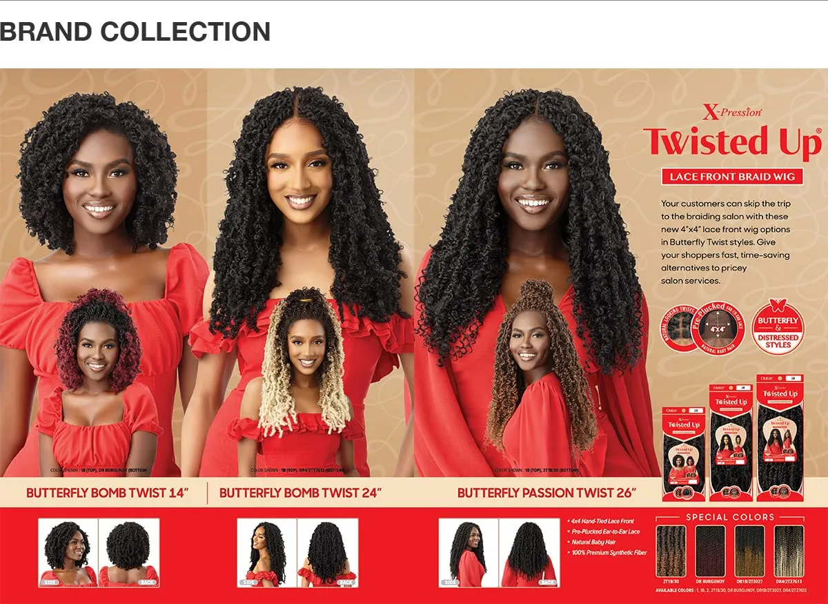 Outre Synthetic Twisted Up 4X4 HD Braid Lace Wig - BUTTERFLY BOMB TWIST 24 (Color:DR1B/2T3027)
