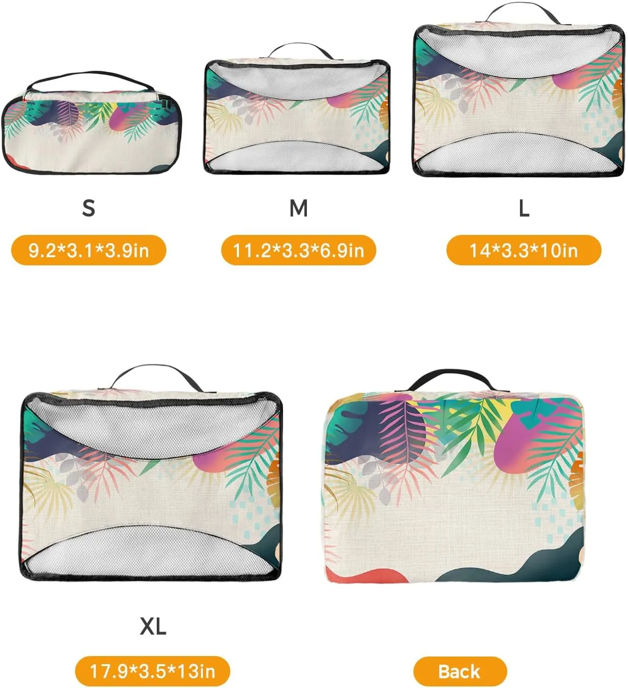 Packing Cubes for Travel, 4 Set Travel Packing Organized Cubes Abstract Plants Leaves Pattern Gradient Linen Texture Waterproof Luggage Organizer Laundry Bag Travel Accessories for Carry On Suitcases