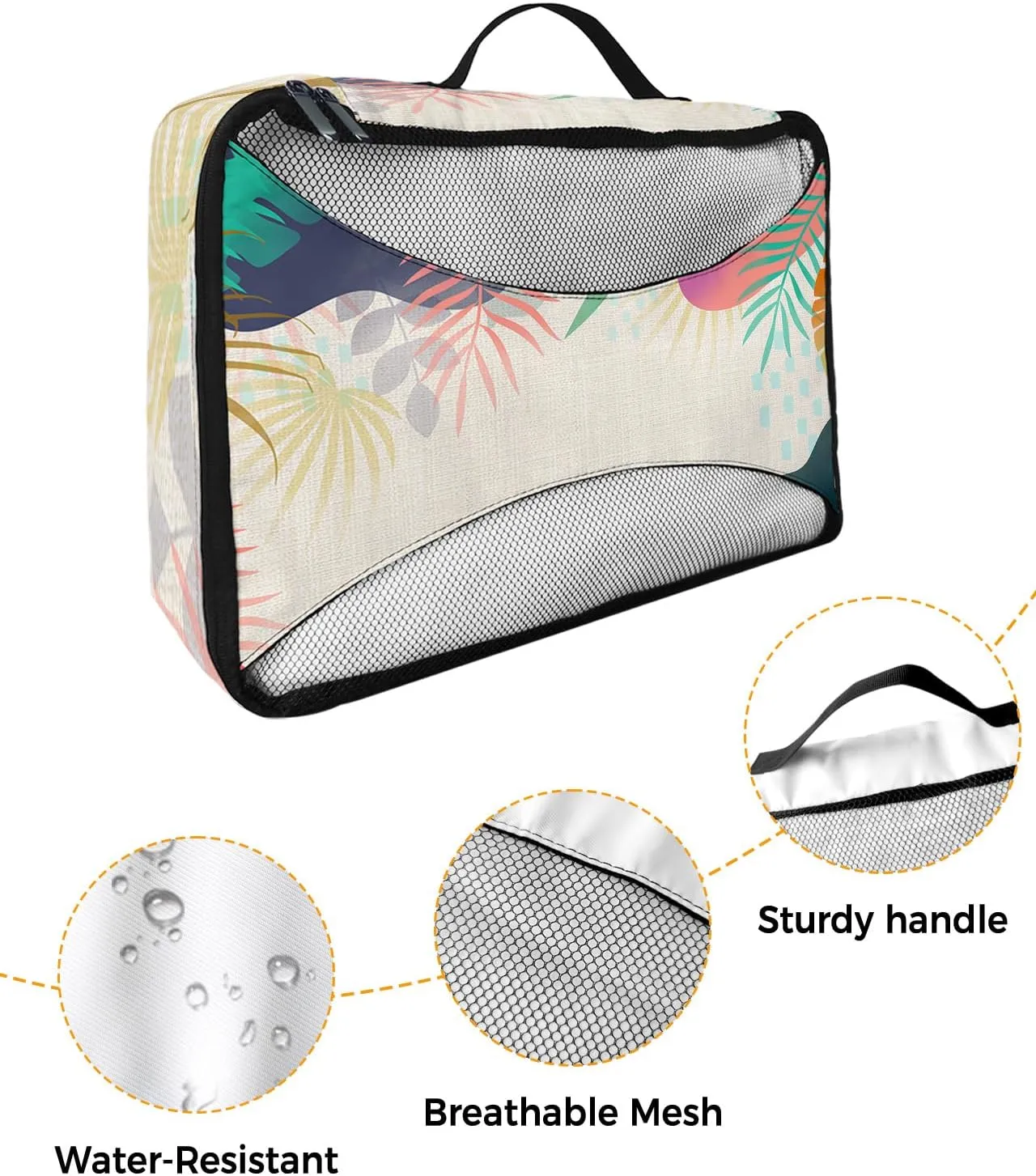 Packing Cubes for Travel, 4 Set Travel Packing Organized Cubes Abstract Plants Leaves Pattern Gradient Linen Texture Waterproof Luggage Organizer Laundry Bag Travel Accessories for Carry On Suitcases
