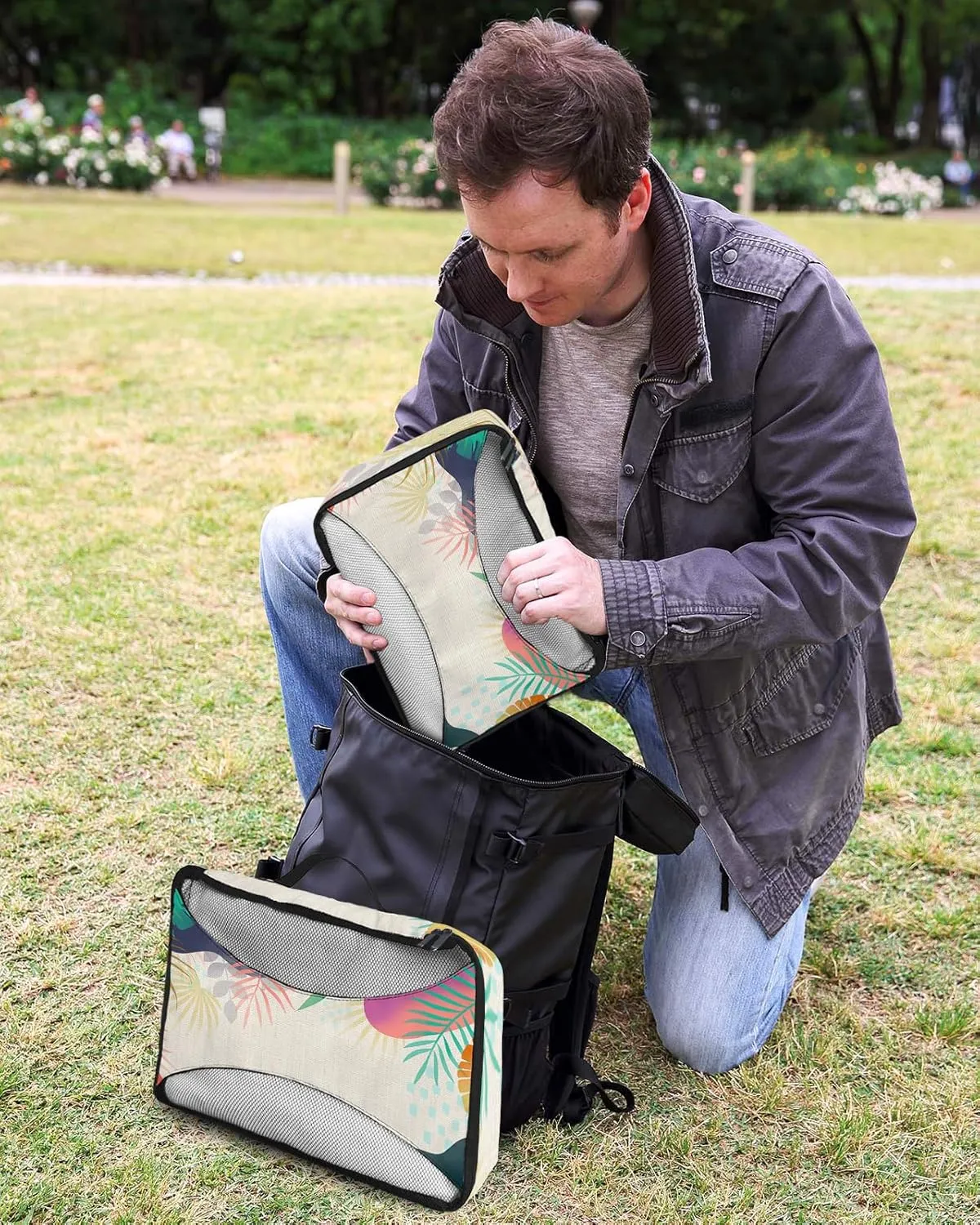 Packing Cubes for Travel, 4 Set Travel Packing Organized Cubes Abstract Plants Leaves Pattern Gradient Linen Texture Waterproof Luggage Organizer Laundry Bag Travel Accessories for Carry On Suitcases
