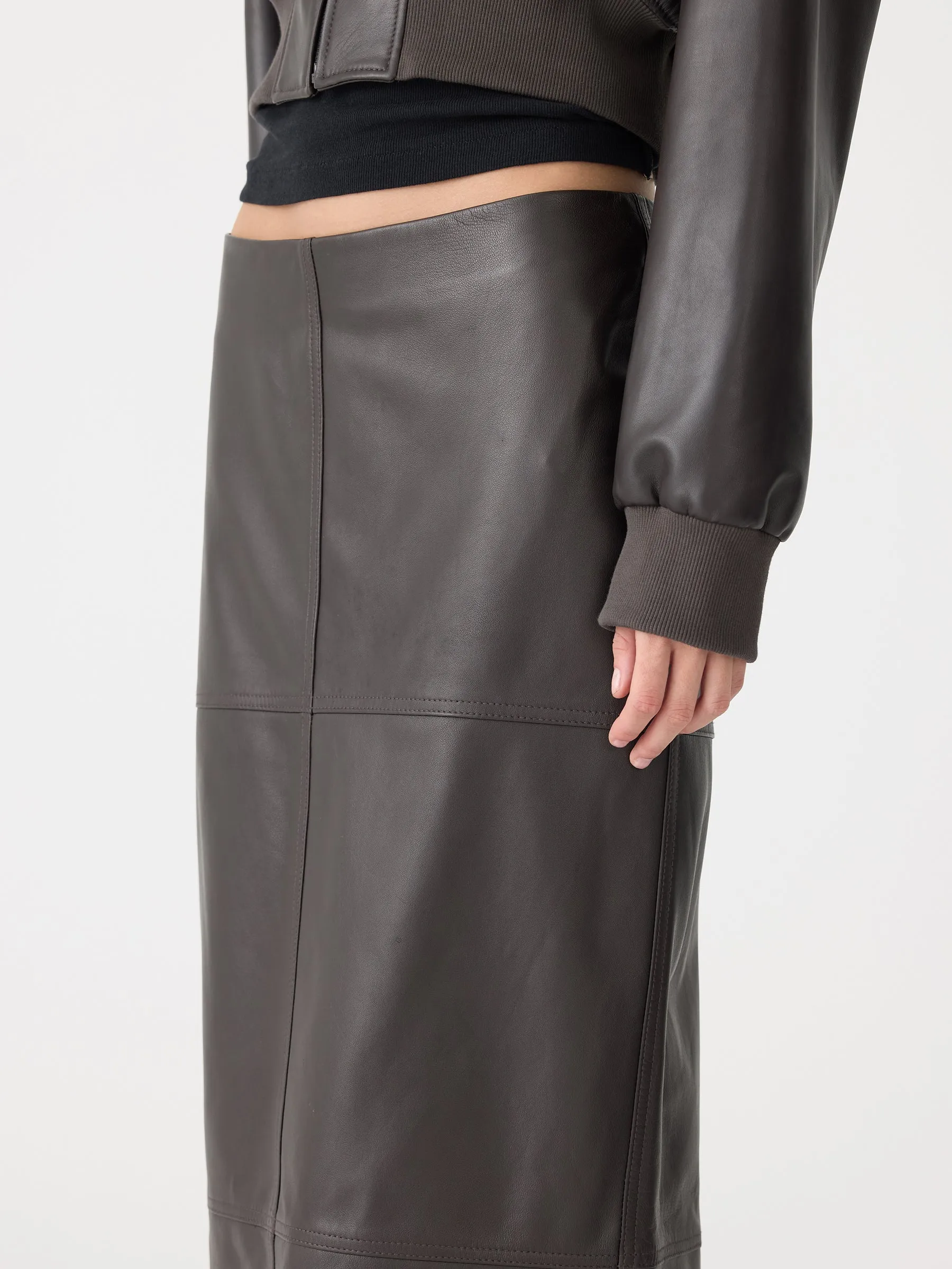 Paneled Leather Skirt