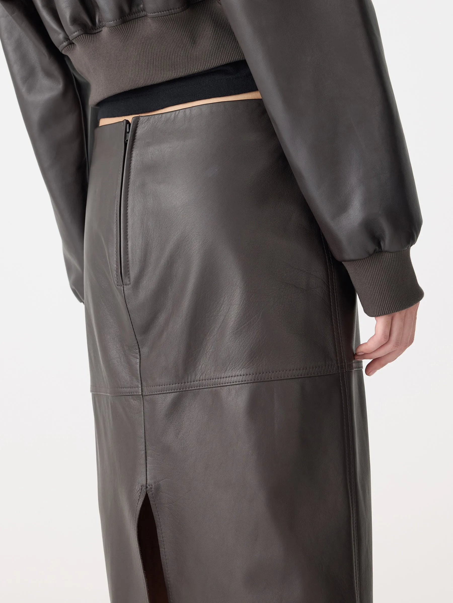 Paneled Leather Skirt