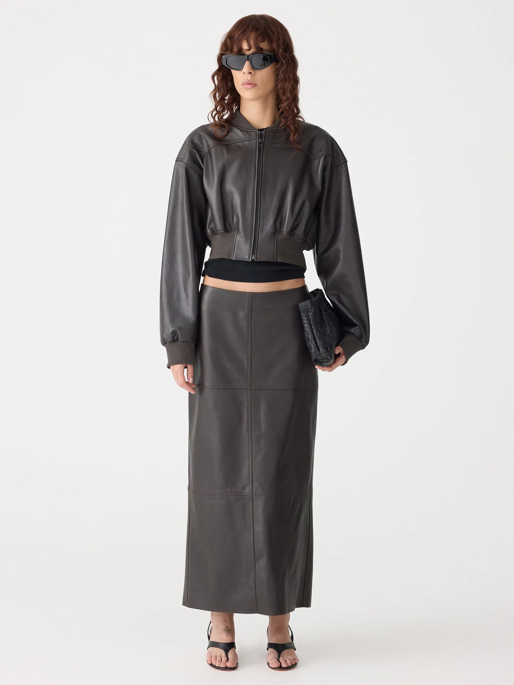 Paneled Leather Skirt