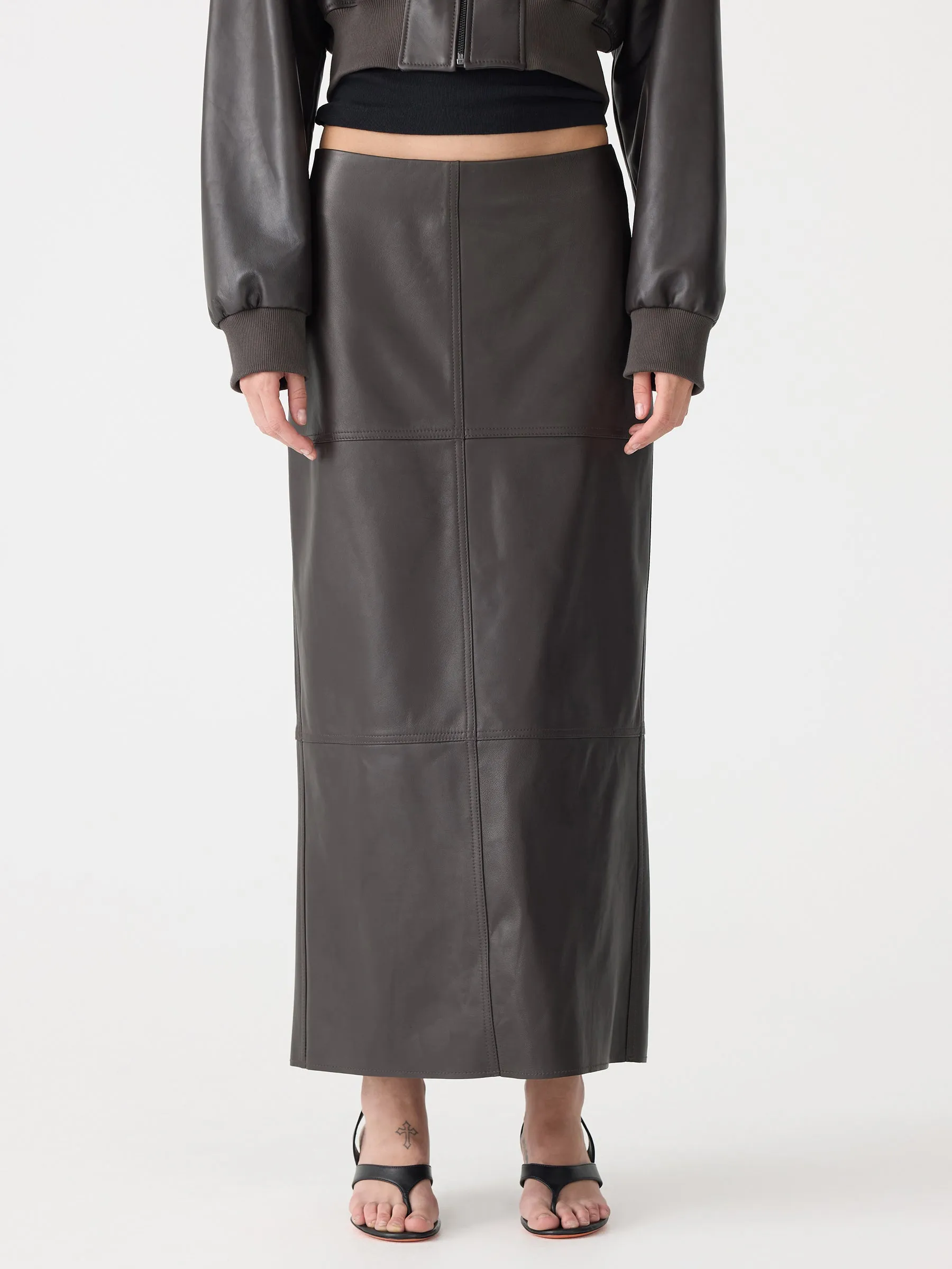 Paneled Leather Skirt