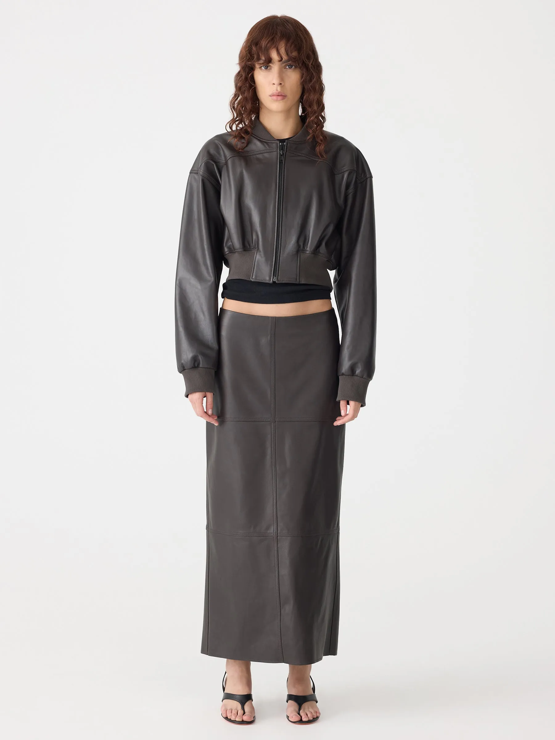 Paneled Leather Skirt