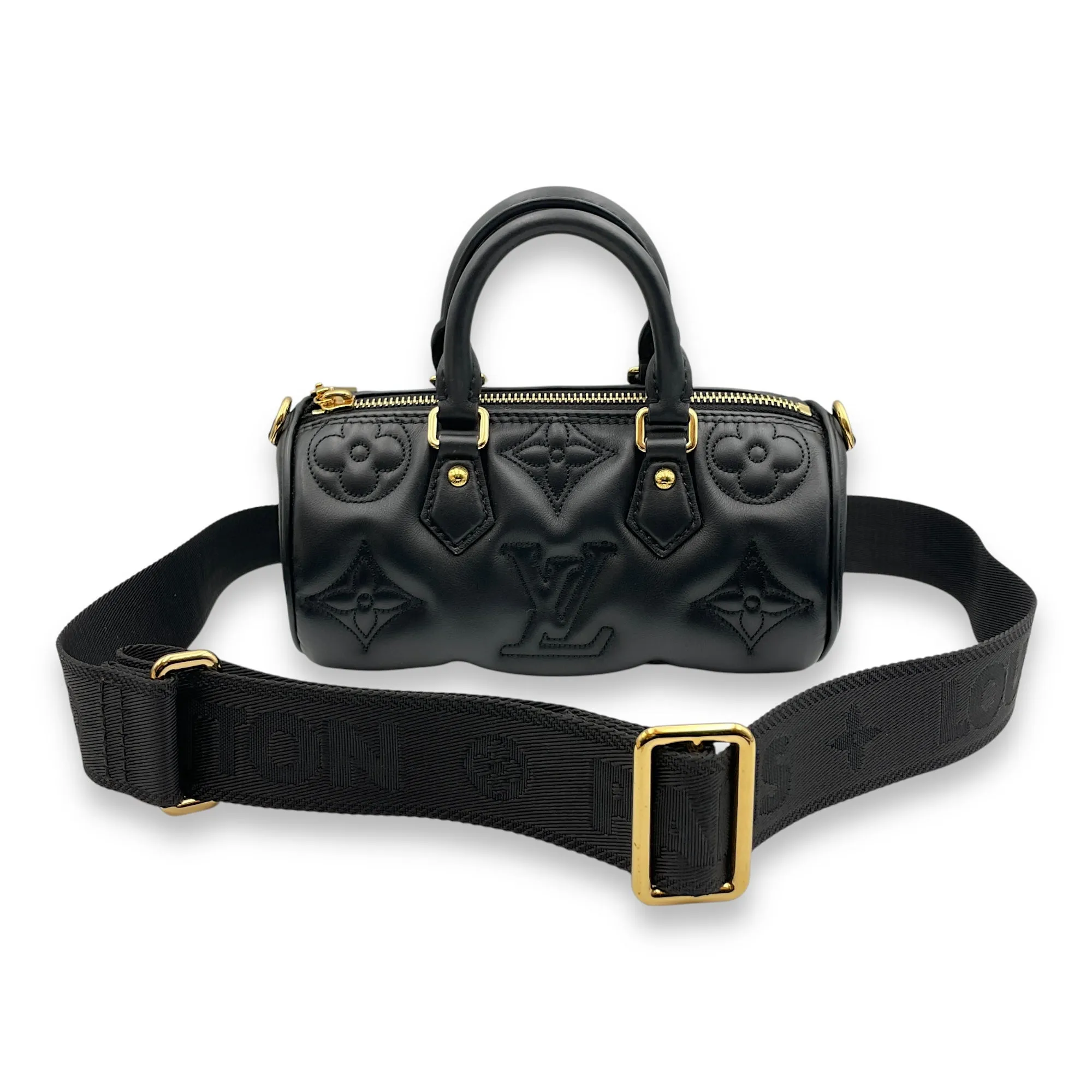 Papillon BB Black Crossbody Bag in Calfskin, Gold hardware