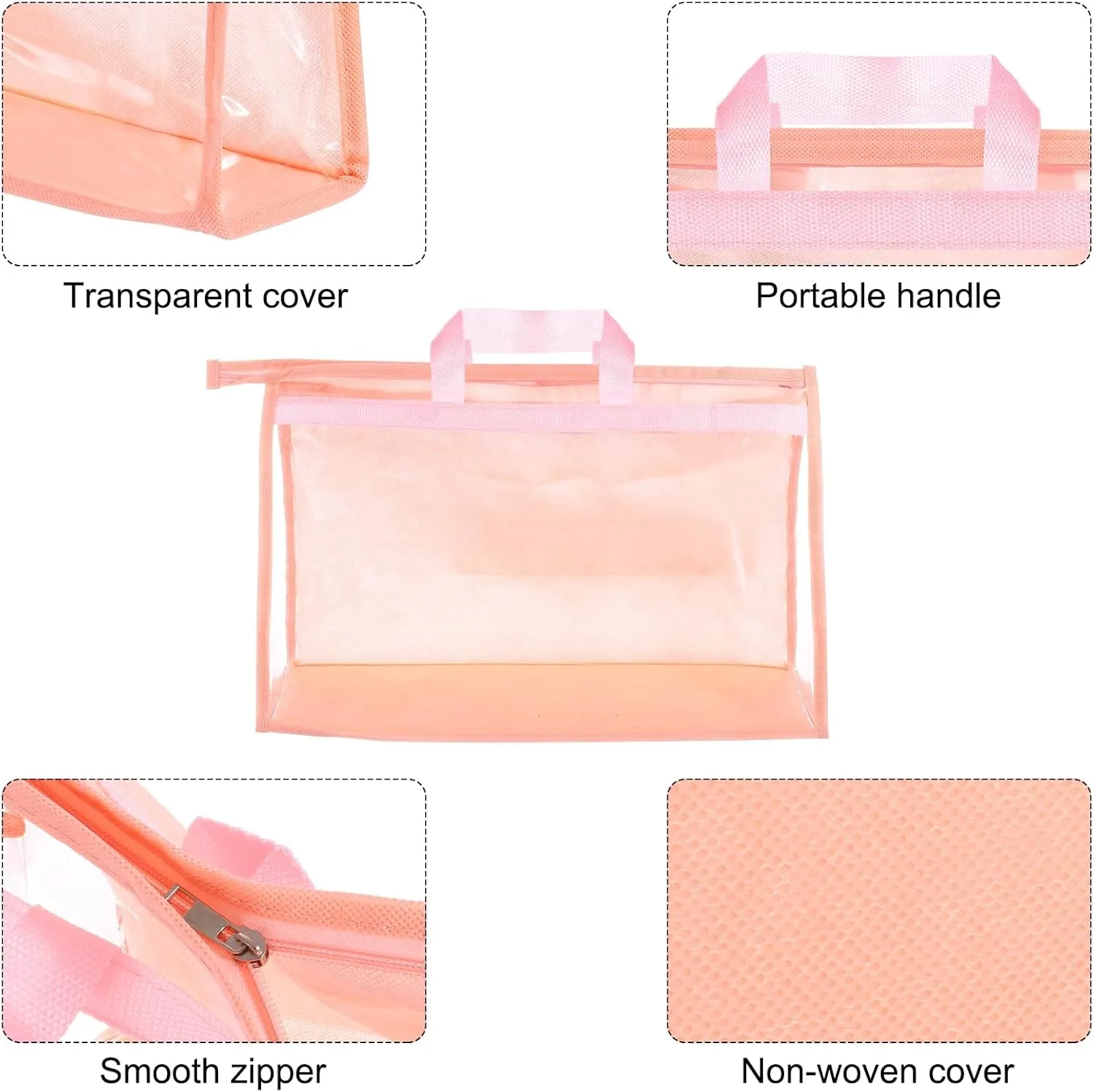 PATIKIL Handbag Dust Bags, 2 Pack Clear Purse Storage Organizer XL Size PVC Dustproof Handbag Cover Transparent Purse Protector for Closet Rack Wardrobe, Pink