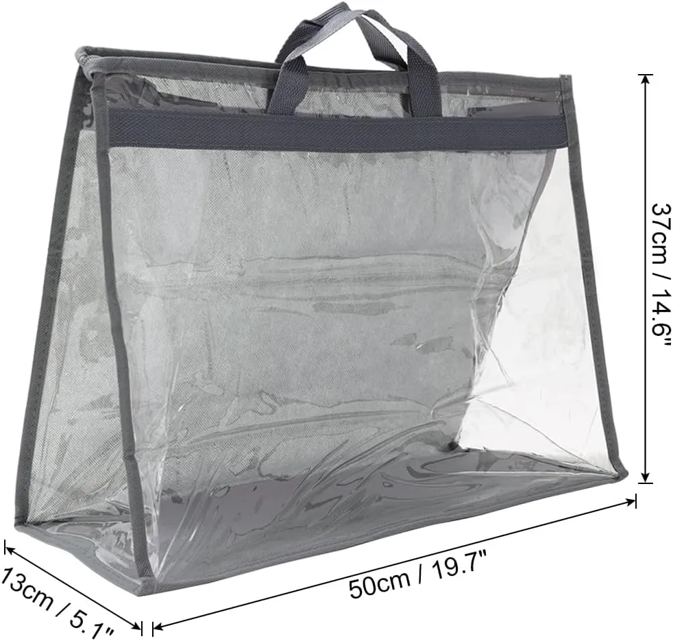 PATIKIL Handbag Dust Bags, Clear Purse Storage Organizer XXL Size PVC Dustproof Handbag Cover Transparent Purse Protector, Gray