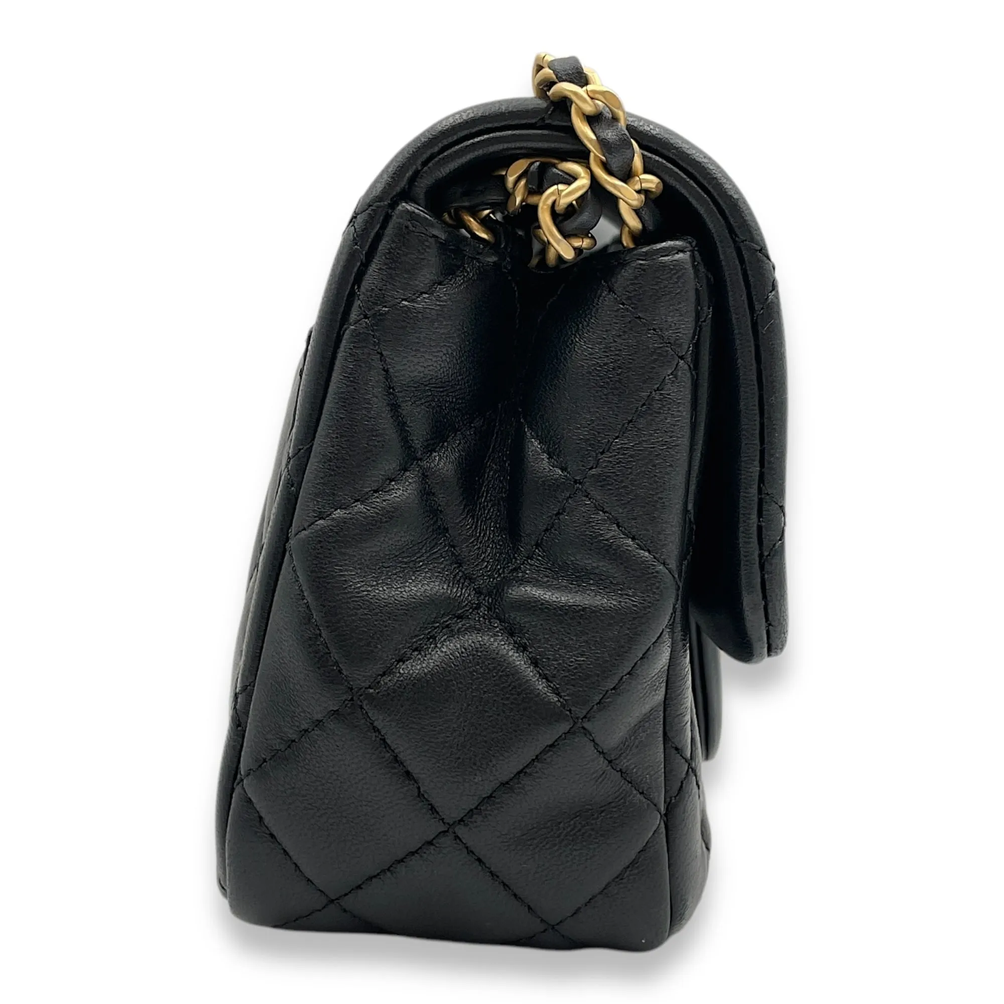 Pearl Crush Mini Square Black Crossbody Bag in Lambskin, Gold hardware