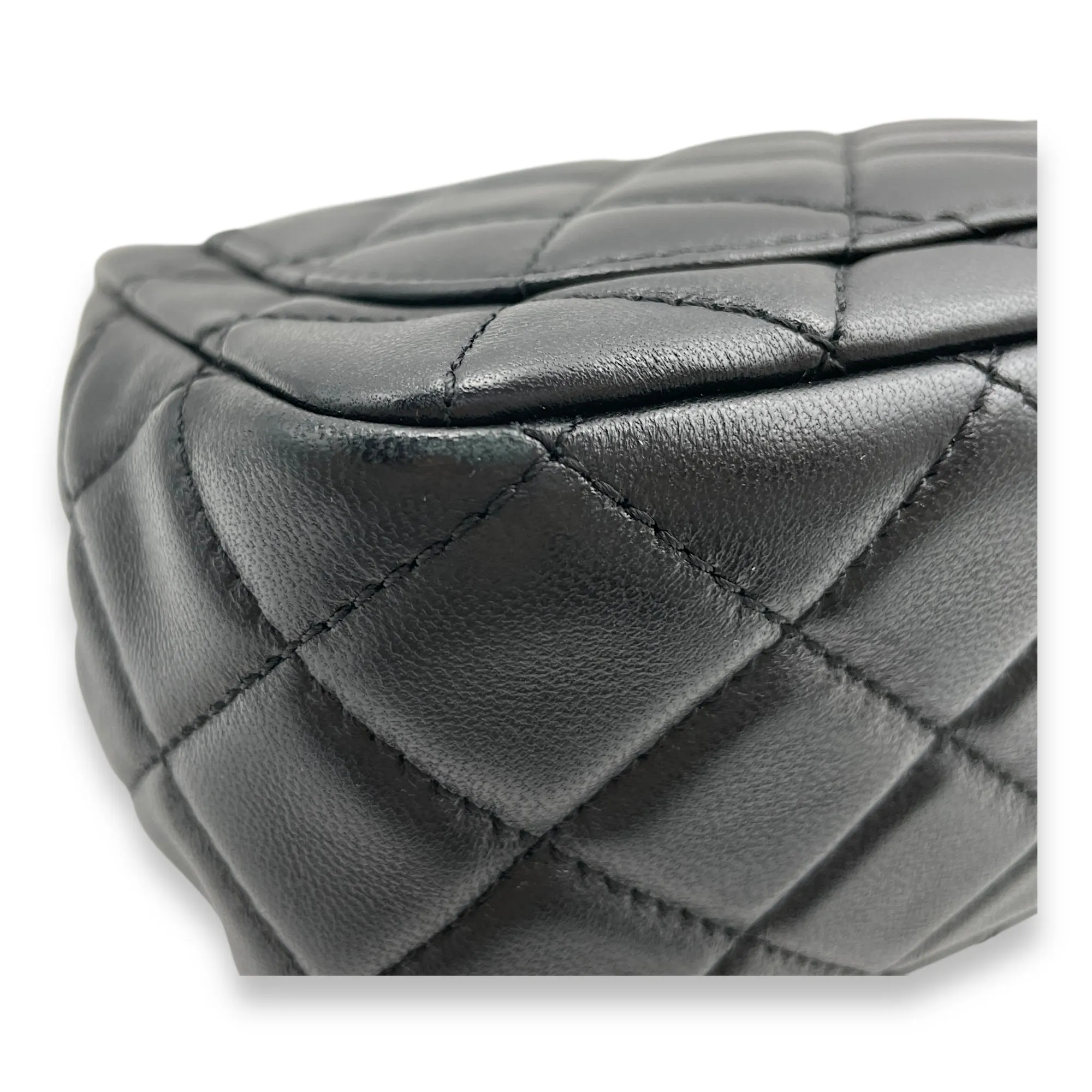 Pearl Crush Mini Square Black Crossbody Bag in Lambskin, Gold hardware