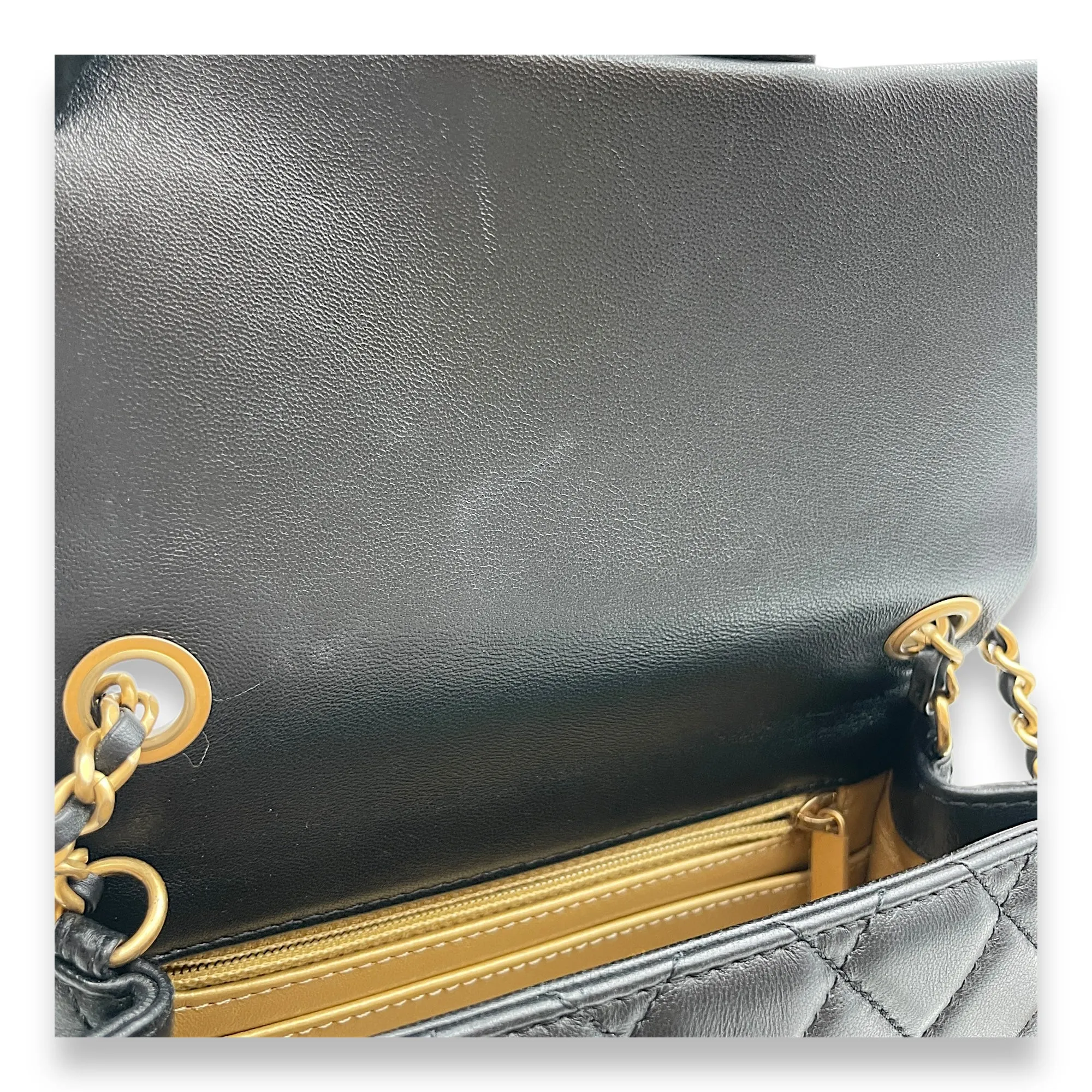 Pearl Crush Mini Square Black Crossbody Bag in Lambskin, Gold hardware