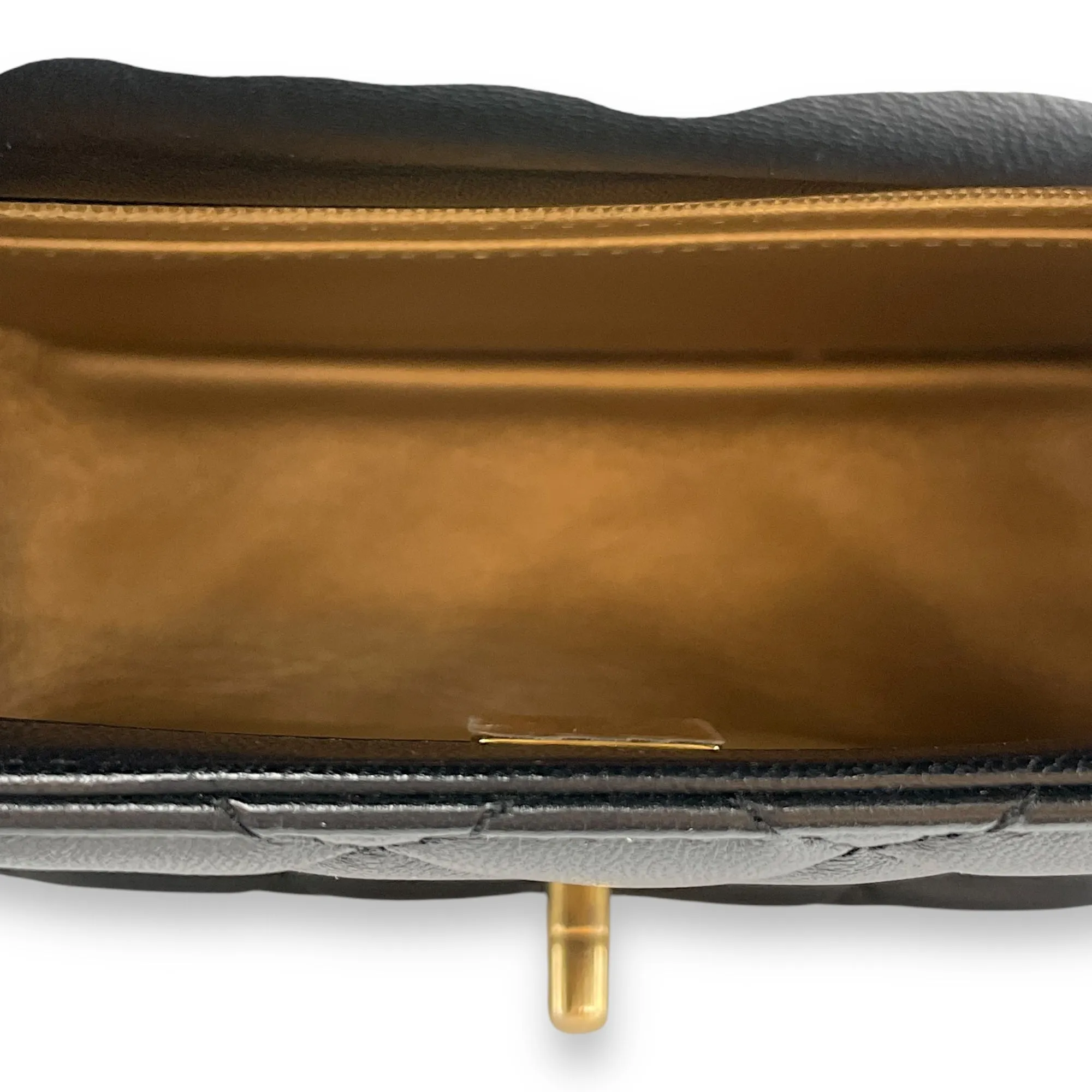 Pearl Crush Mini Square Black Crossbody Bag in Lambskin, Gold hardware