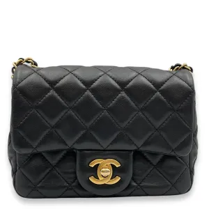 Pearl Crush Mini Square Black Crossbody Bag in Lambskin, Gold hardware
