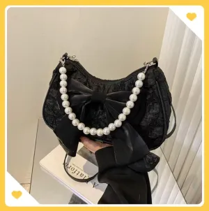 Pearl Handbags for Ladies: Vintage Bow - Tie Cross - Body & Multifunctional Shoulder Bags