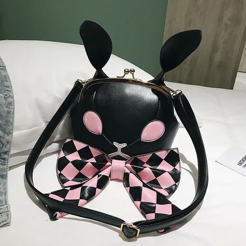 Personality Cute Cartoon Bunny Monster Plaid Bow Crossbody Bags