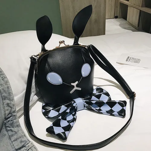 Personality Cute Cartoon Bunny Monster Plaid Bow Crossbody Bags