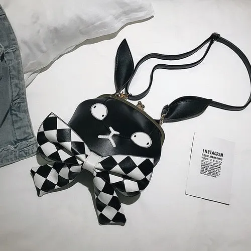 Personality Cute Cartoon Bunny Monster Plaid Bow Crossbody Bags