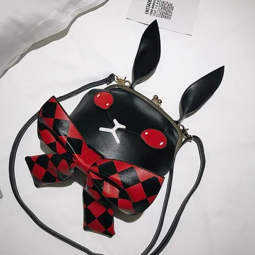 Personality Cute Cartoon Bunny Monster Plaid Bow Crossbody Bags