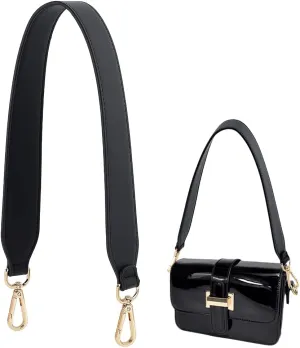 PH PandaHall Short Bag Strap, 24.6 Inch Black Leather Strap 1.5 Inch Wide, Golden Hardware