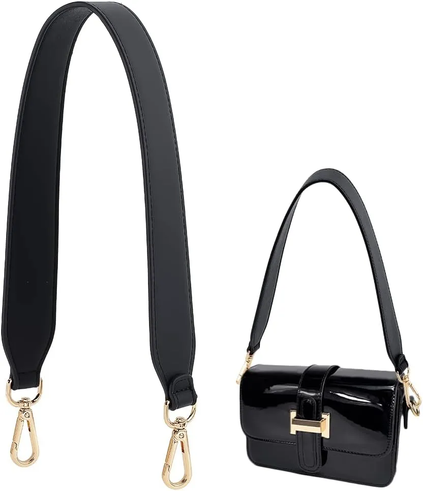 PH PandaHall Short Bag Strap, 24.6 Inch Black Leather Strap 1.5 Inch Wide, Golden Hardware