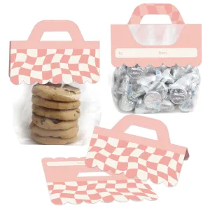Pink Checkered Party - DIY Clear Goodie Favor Bag Labels - Candy Bags with Toppers - Set of 24