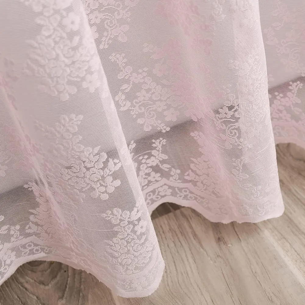 Pink Lace Vintage Shower Curtain with Attached Valance, Floral Lace Curtain for Bathroom, Farmhouse Style Shabby Chic Shower Curtain Scalloped Edge, 72 x 72 Inch, 1 Panel